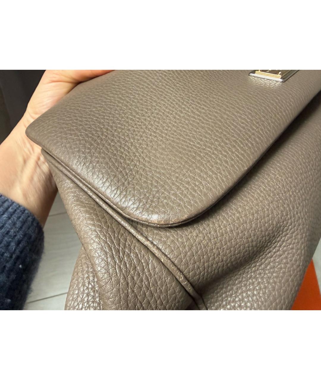 DOLCE&GABBANA Серая кожаная сумка с короткими ручками, фото 5