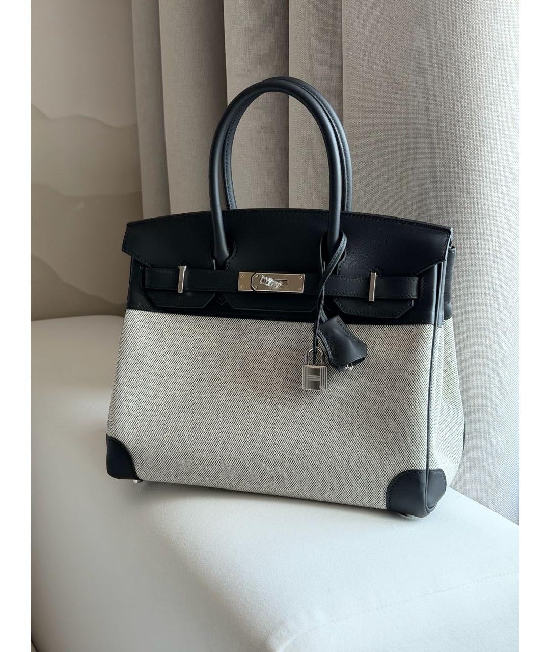 HERMES Серая тканевая сумка с короткими ручками, фото 2