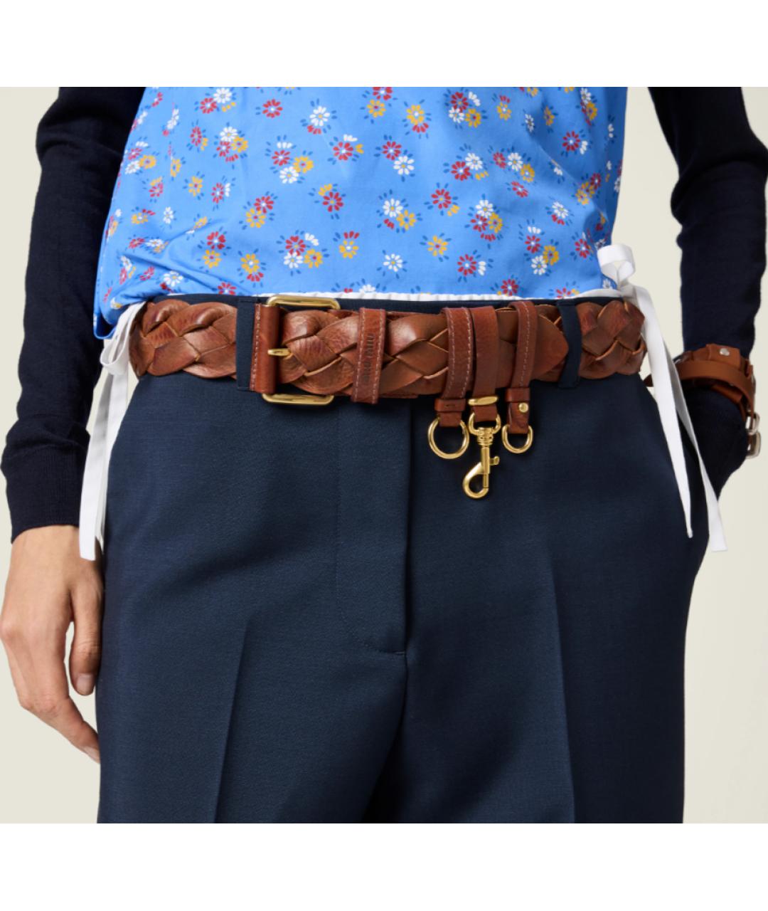 MIU MIU Коричневый кожаный ремень, фото 2