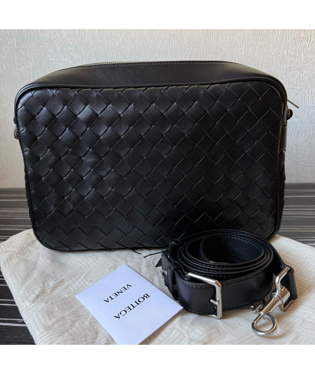 BOTTEGA VENETA Черная кожаная сумка через плечо, фото 6