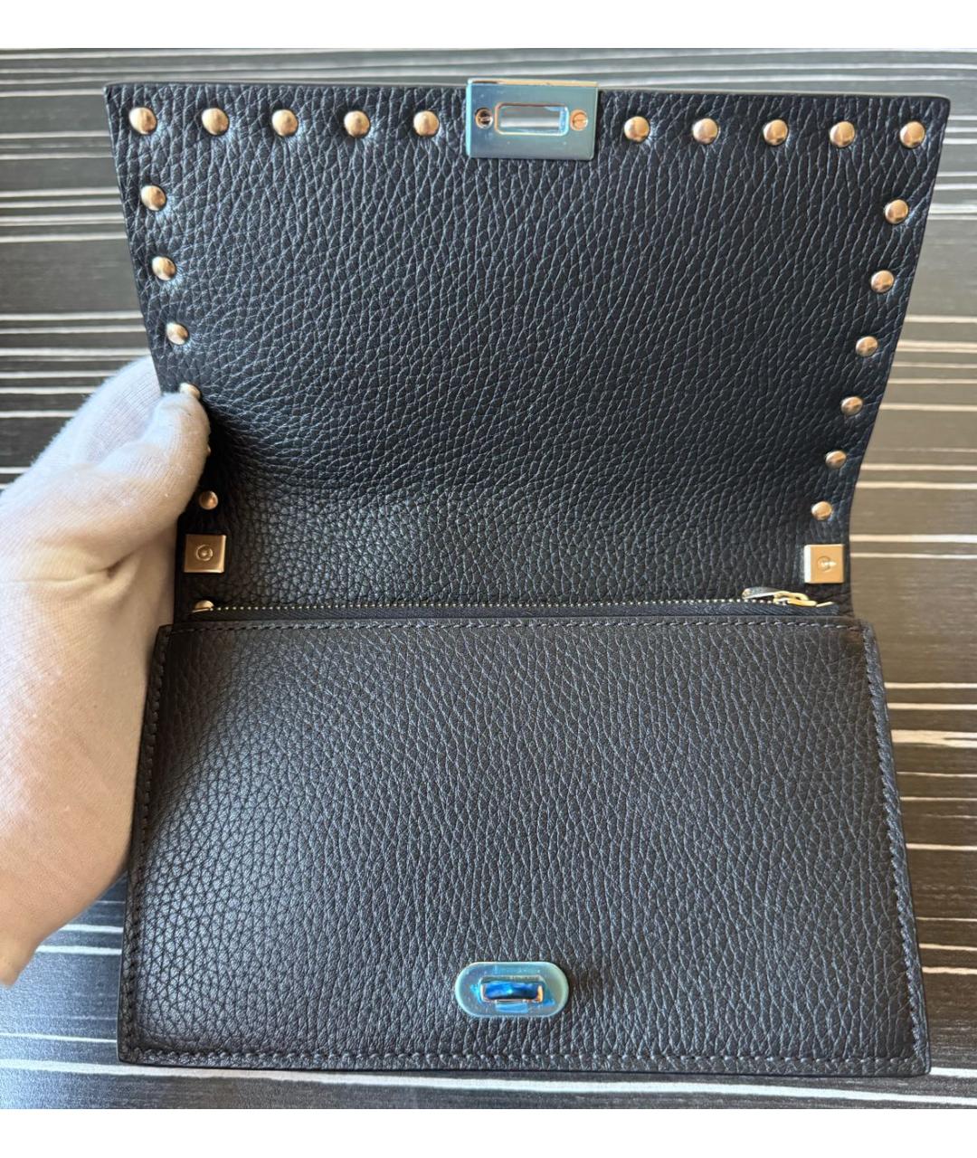 VALENTINO Черная кожаная сумка через плечо, фото 4