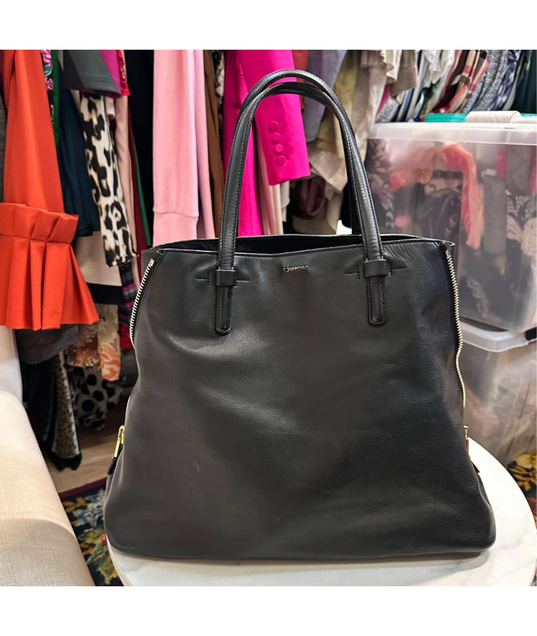 TOM FORD Черная кожаная сумка тоут, фото 9