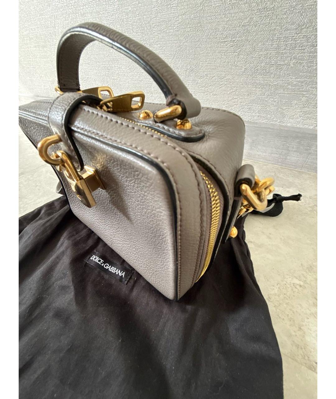 DOLCE&GABBANA Серая кожаная сумка с короткими ручками, фото 2