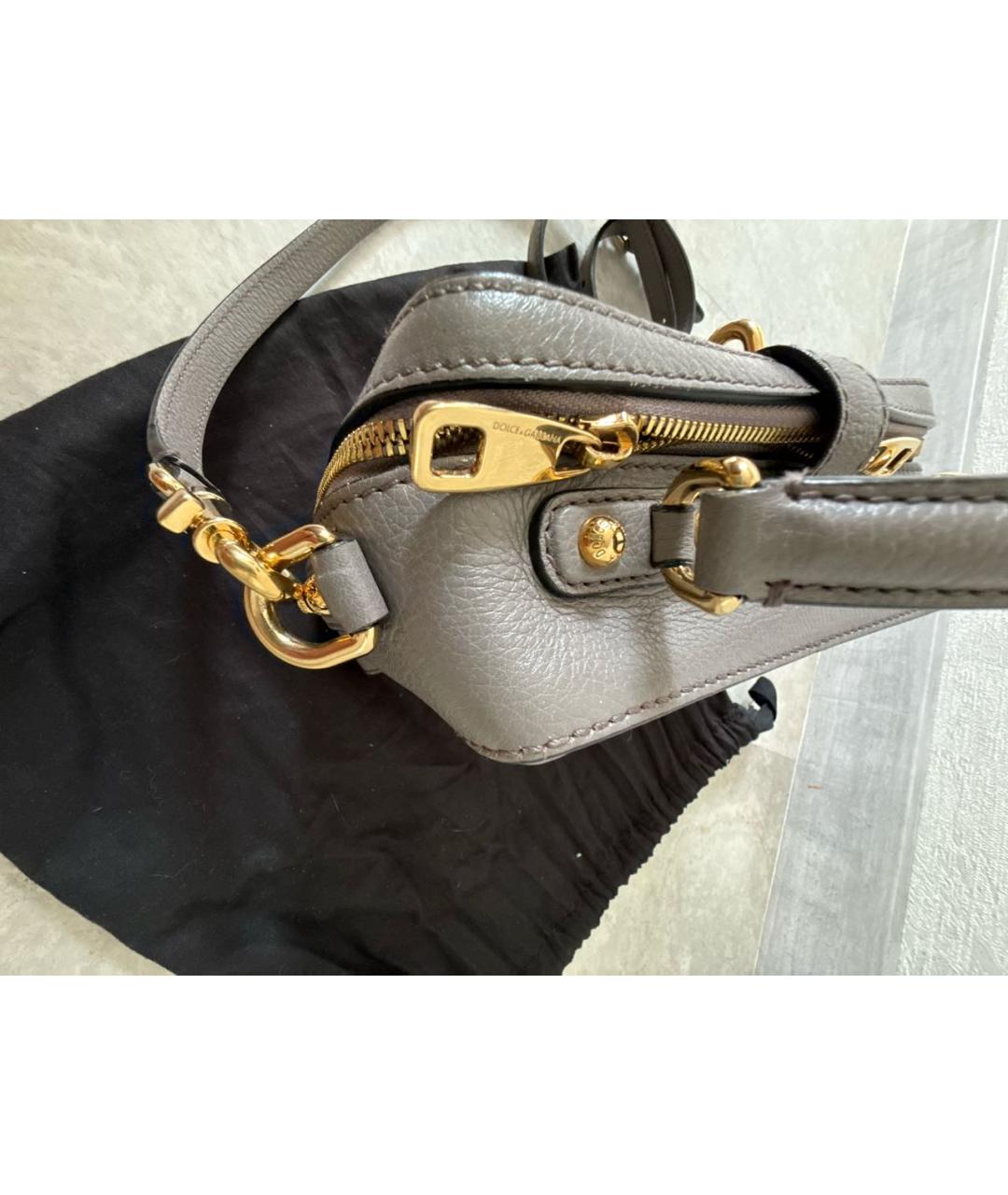 DOLCE&GABBANA Серая кожаная сумка с короткими ручками, фото 8