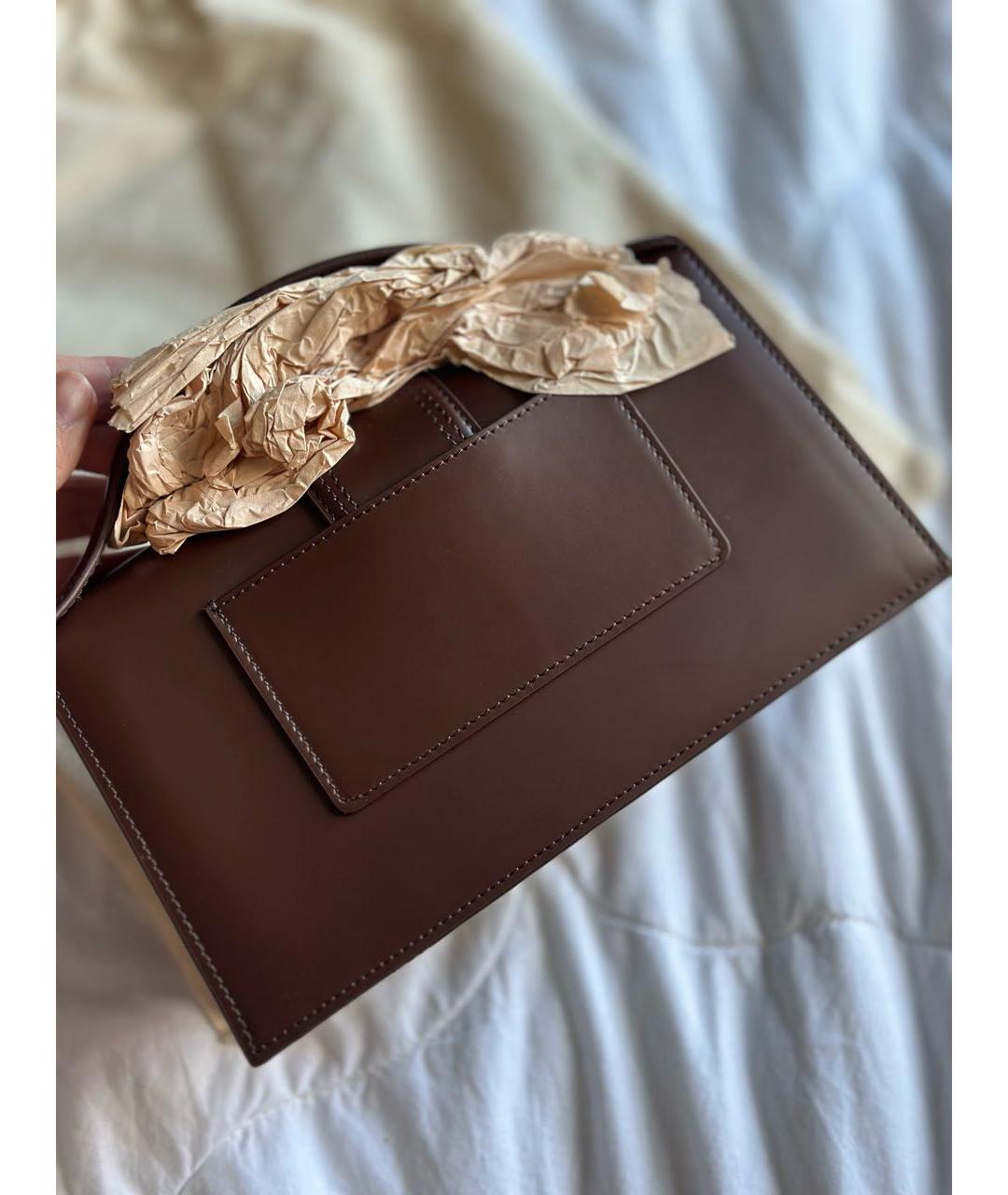 JACQUEMUS Коричневая кожаная сумка с короткими ручками, фото 3