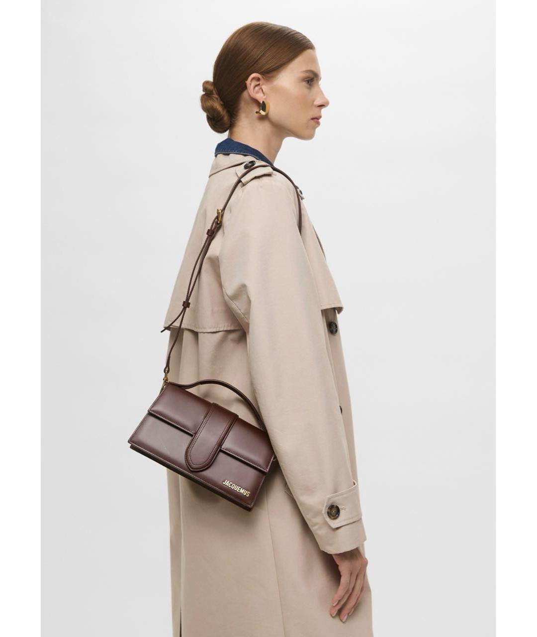 JACQUEMUS Коричневая кожаная сумка с короткими ручками, фото 4