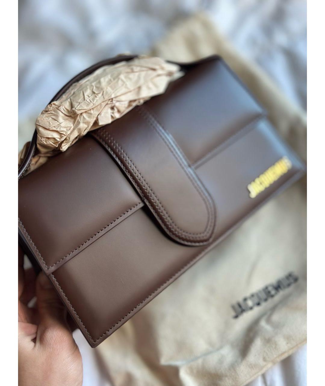 JACQUEMUS Коричневая кожаная сумка с короткими ручками, фото 5