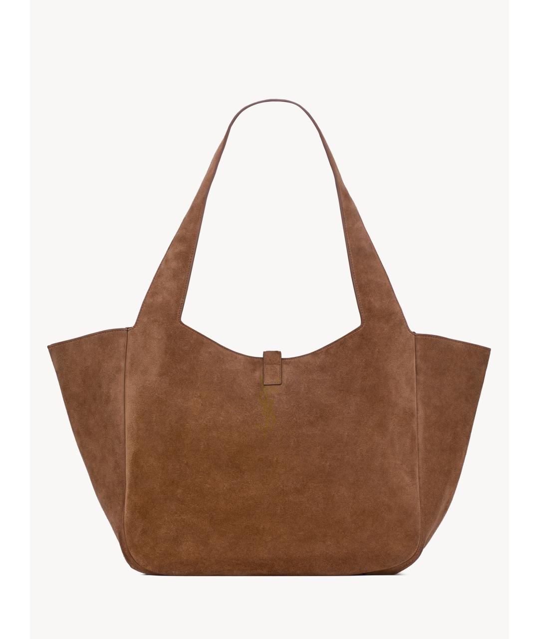 SAINT LAURENT Коричневая замшевая сумка тоут, фото 4