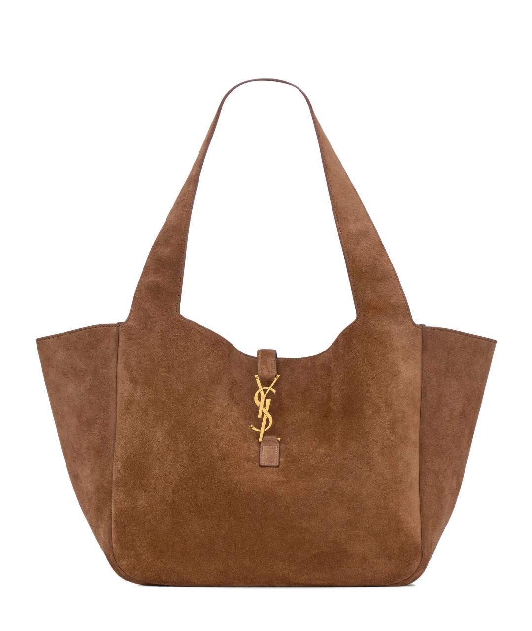 SAINT LAURENT Коричневая замшевая сумка тоут, фото 1