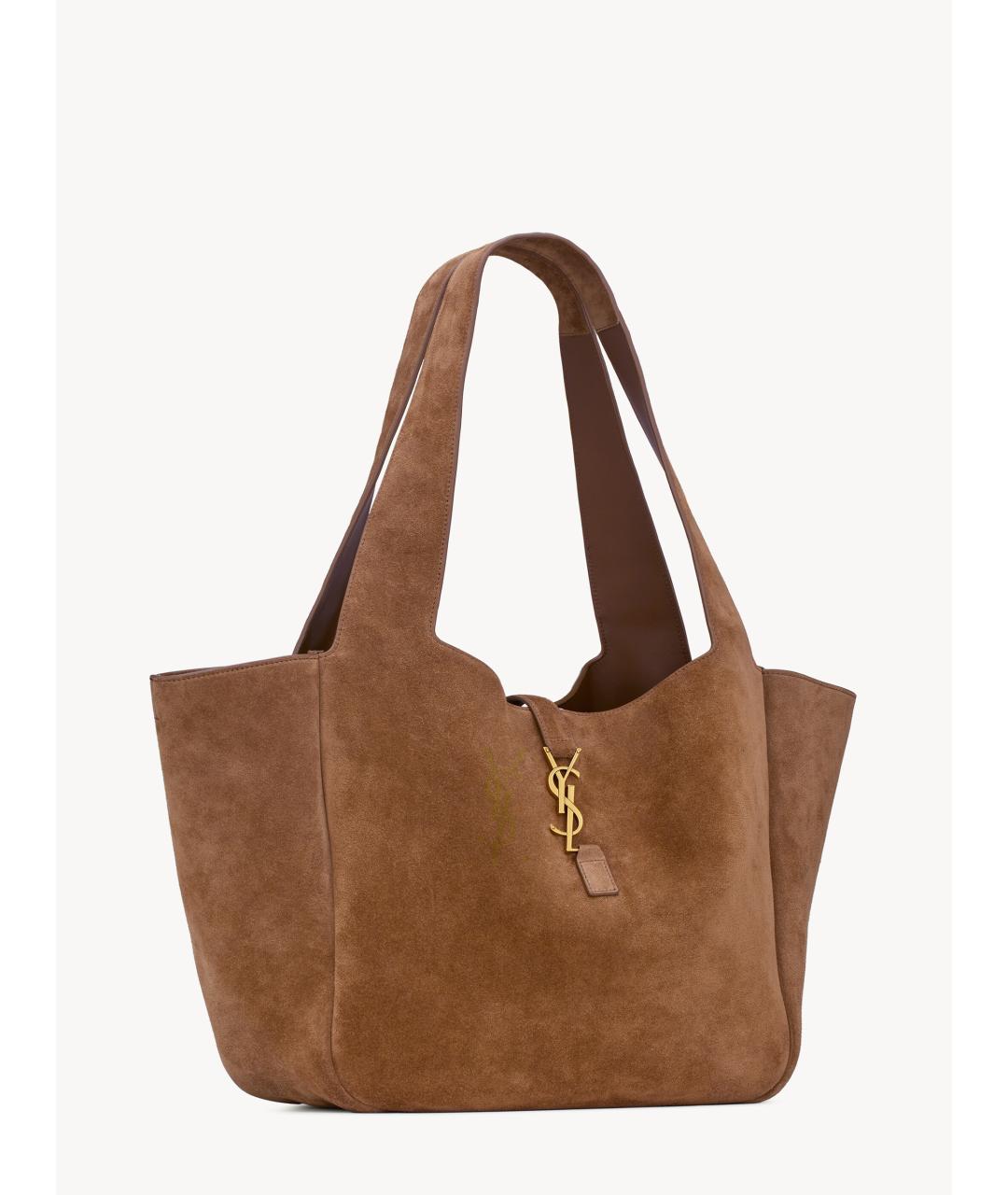 SAINT LAURENT Коричневая замшевая сумка тоут, фото 6