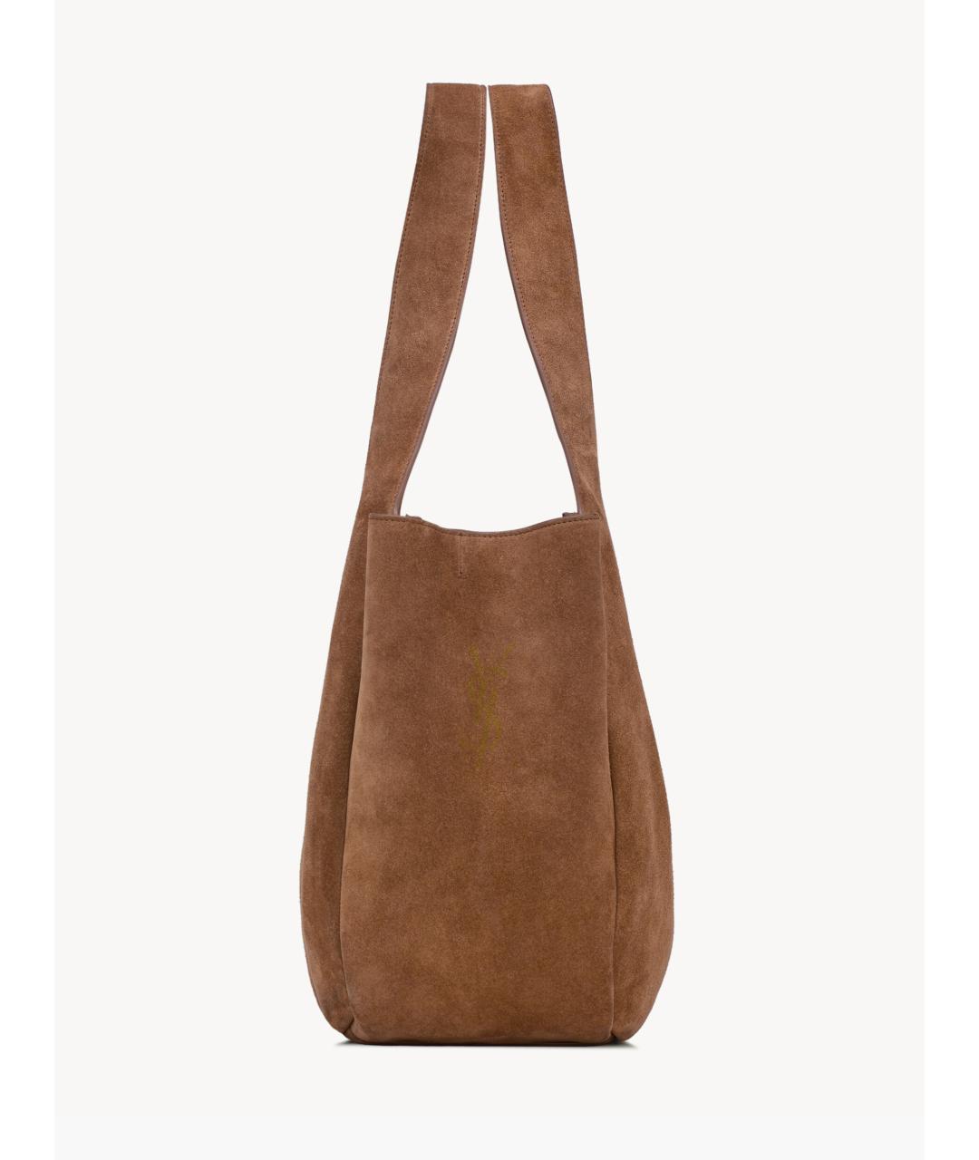 SAINT LAURENT Коричневая замшевая сумка тоут, фото 5