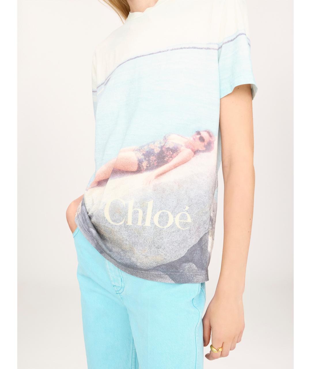 CHLOE Голубая хлопковая футболка, фото 3