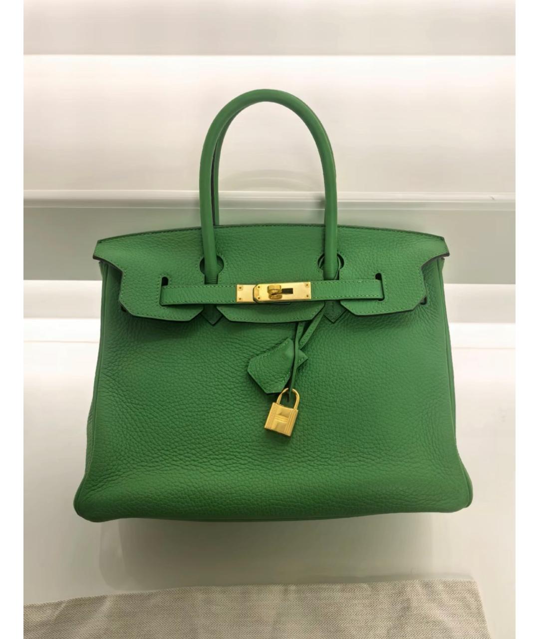 HERMES Зеленая кожаная сумка с короткими ручками, фото 10