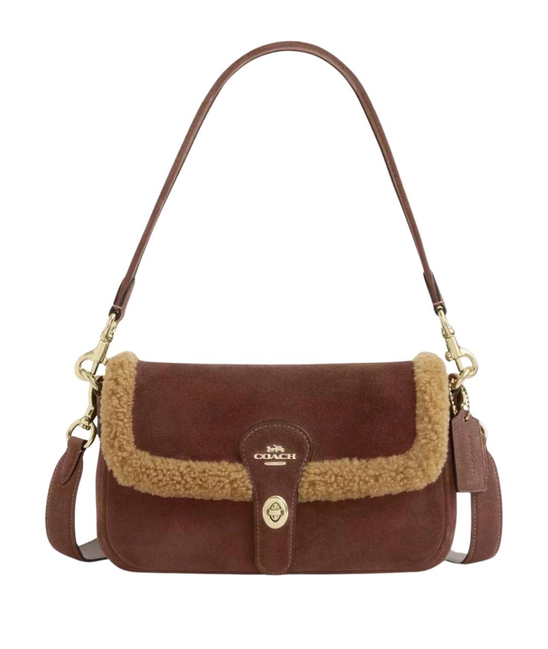 COACH Коричневая замшевая сумка с короткими ручками, фото 1