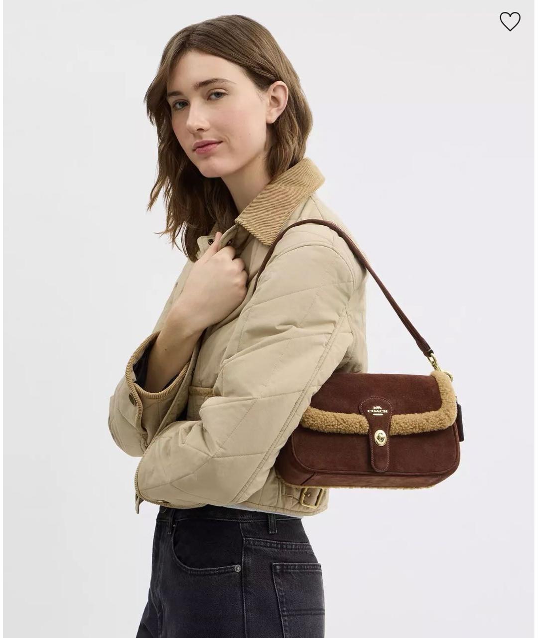 COACH Коричневая замшевая сумка с короткими ручками, фото 2