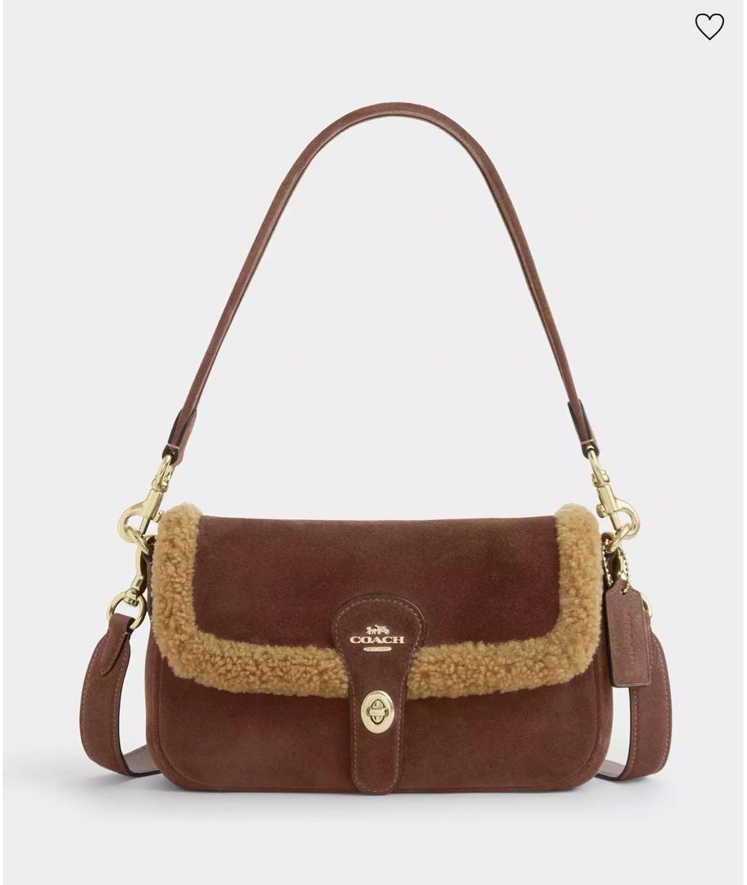 COACH Коричневая замшевая сумка с короткими ручками, фото 7