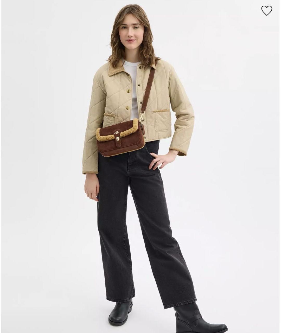 COACH Коричневая замшевая сумка с короткими ручками, фото 3