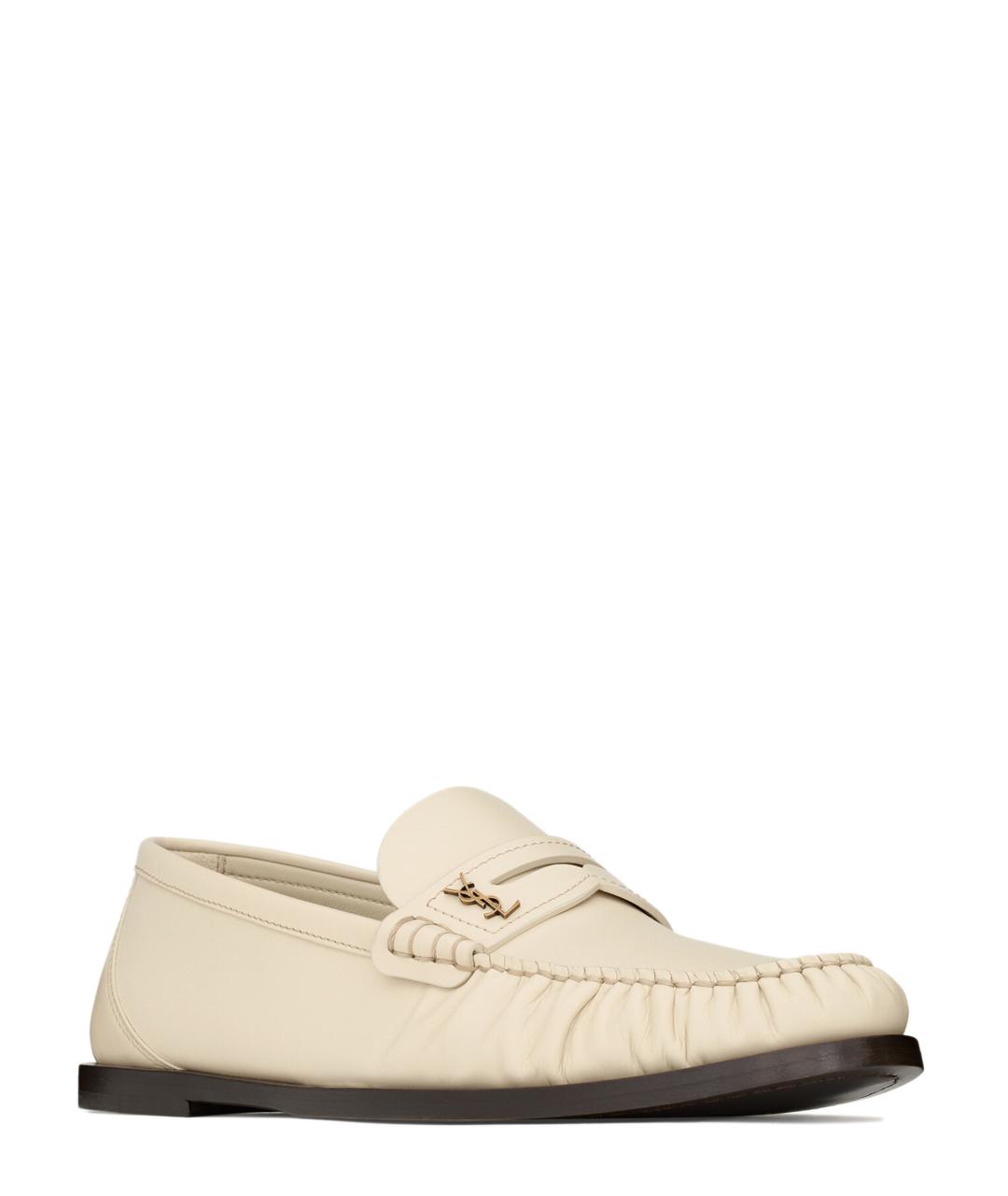 SAINT LAURENT Бежевые кожаные лоферы, фото 1