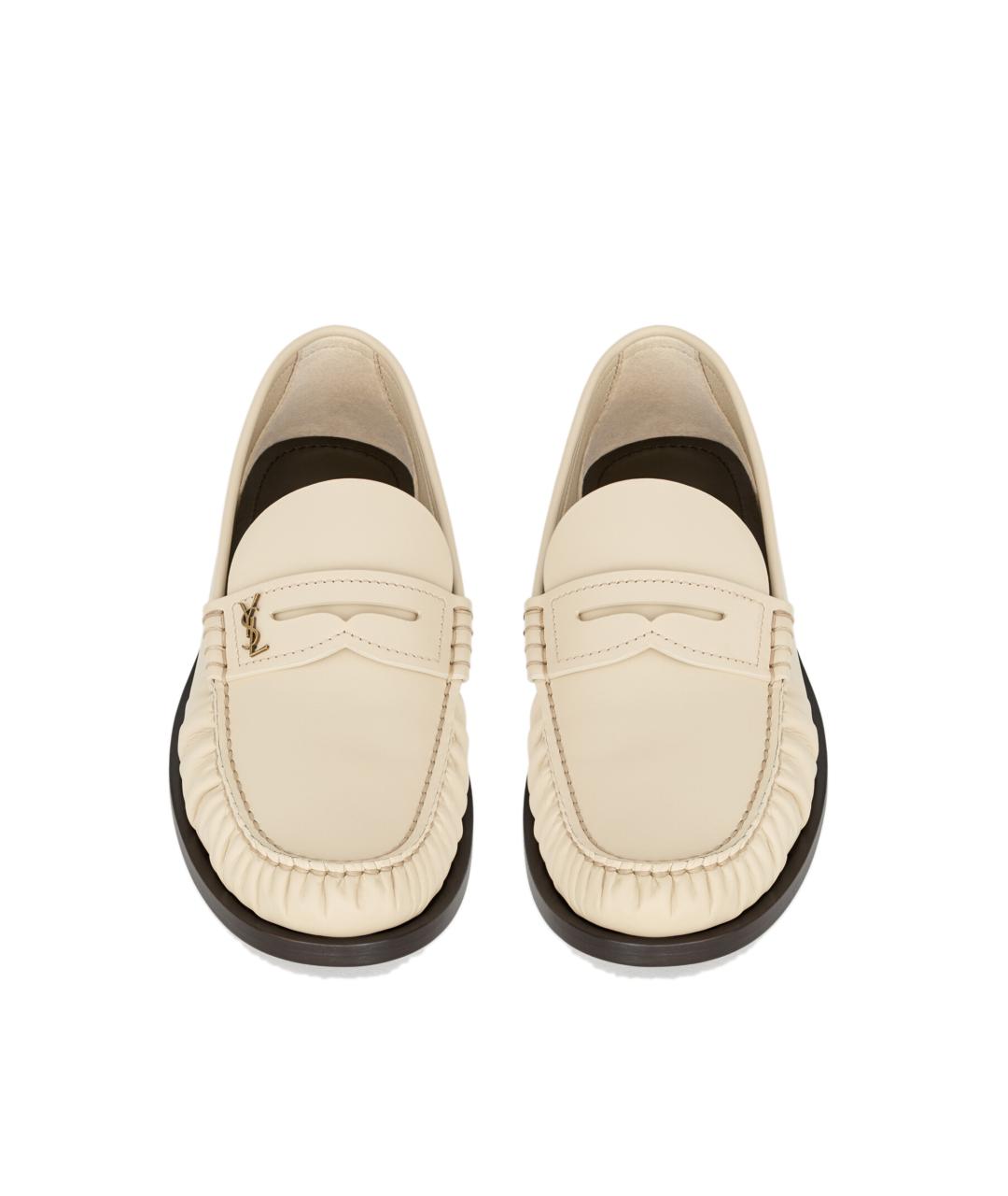 SAINT LAURENT Бежевые кожаные лоферы, фото 2