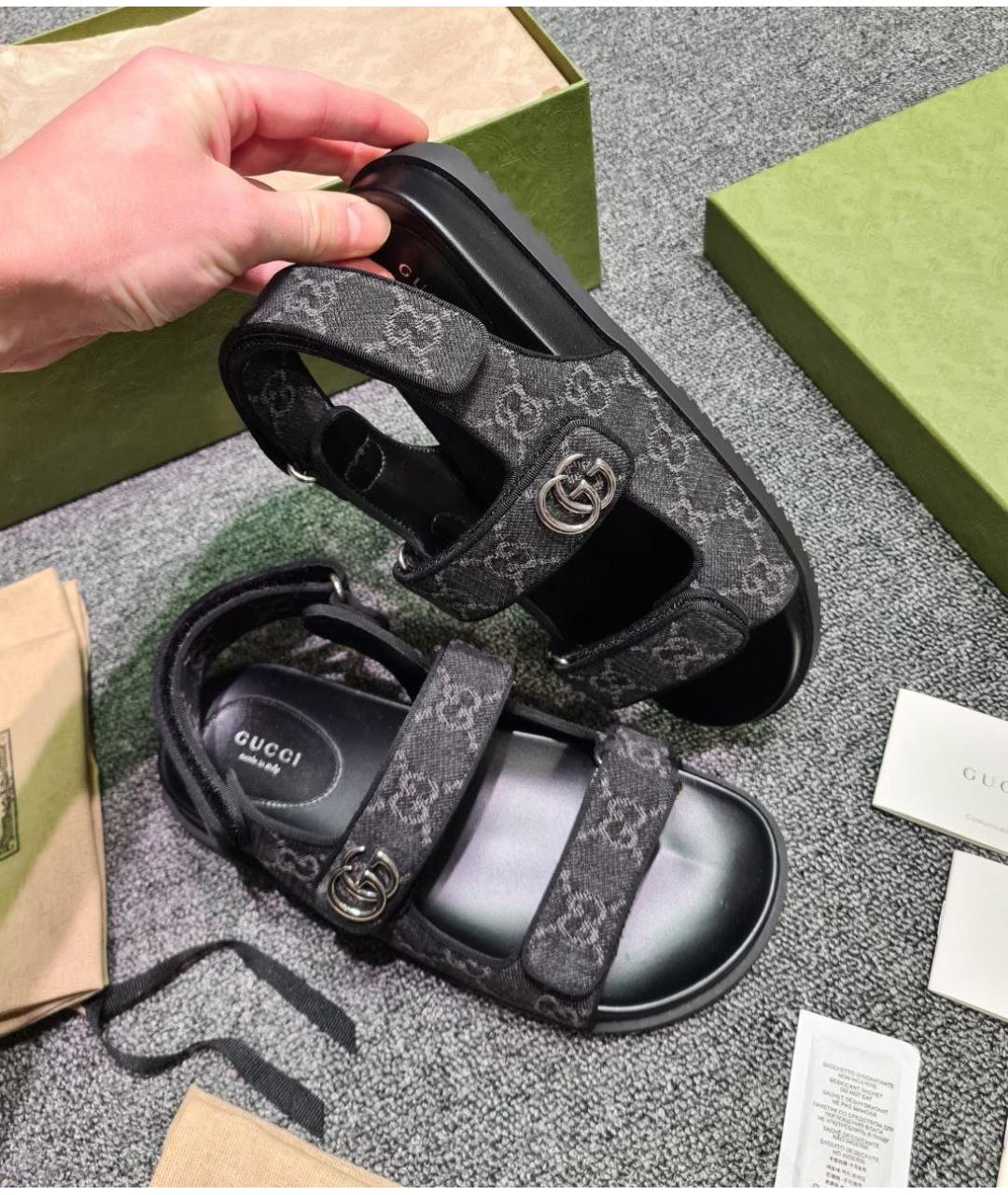 GUCCI Черные текстильные босоножки, фото 6