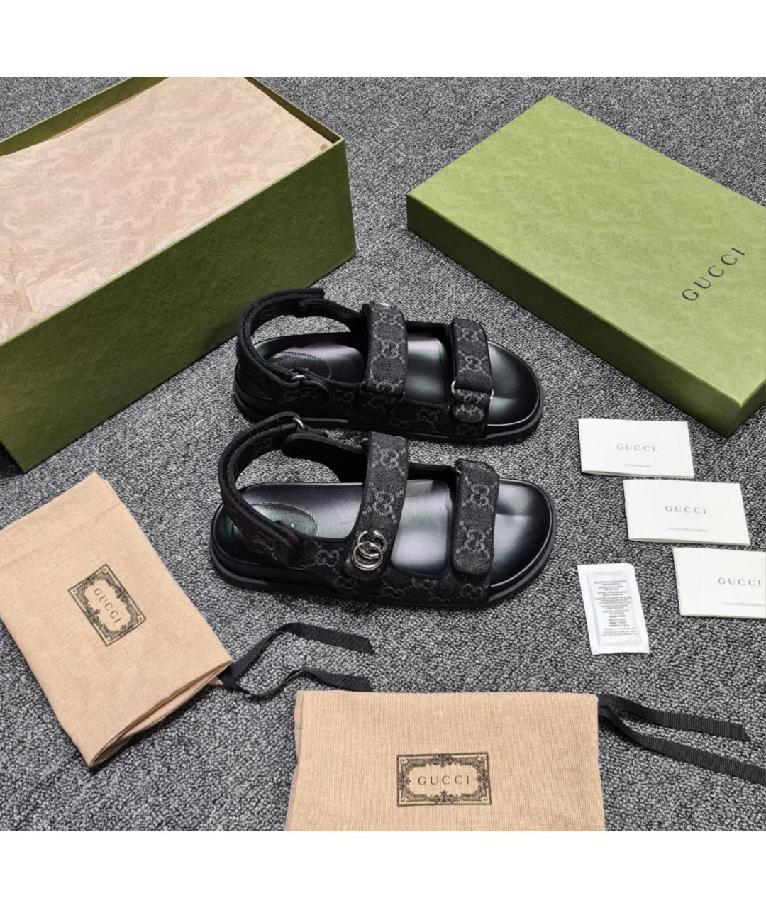 GUCCI Черные текстильные босоножки, фото 2