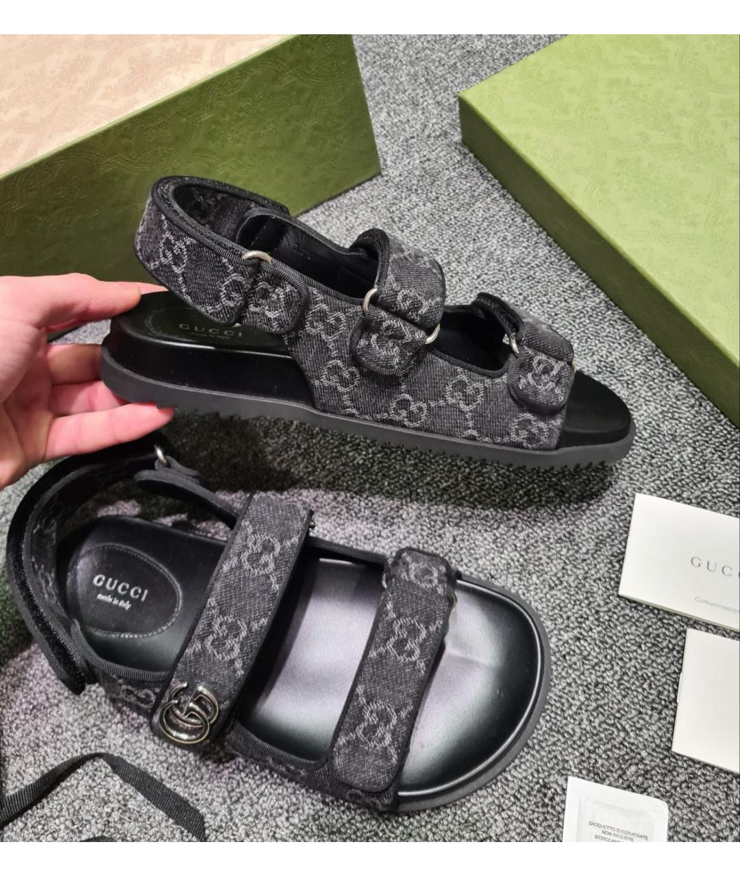 GUCCI Черные текстильные босоножки, фото 4