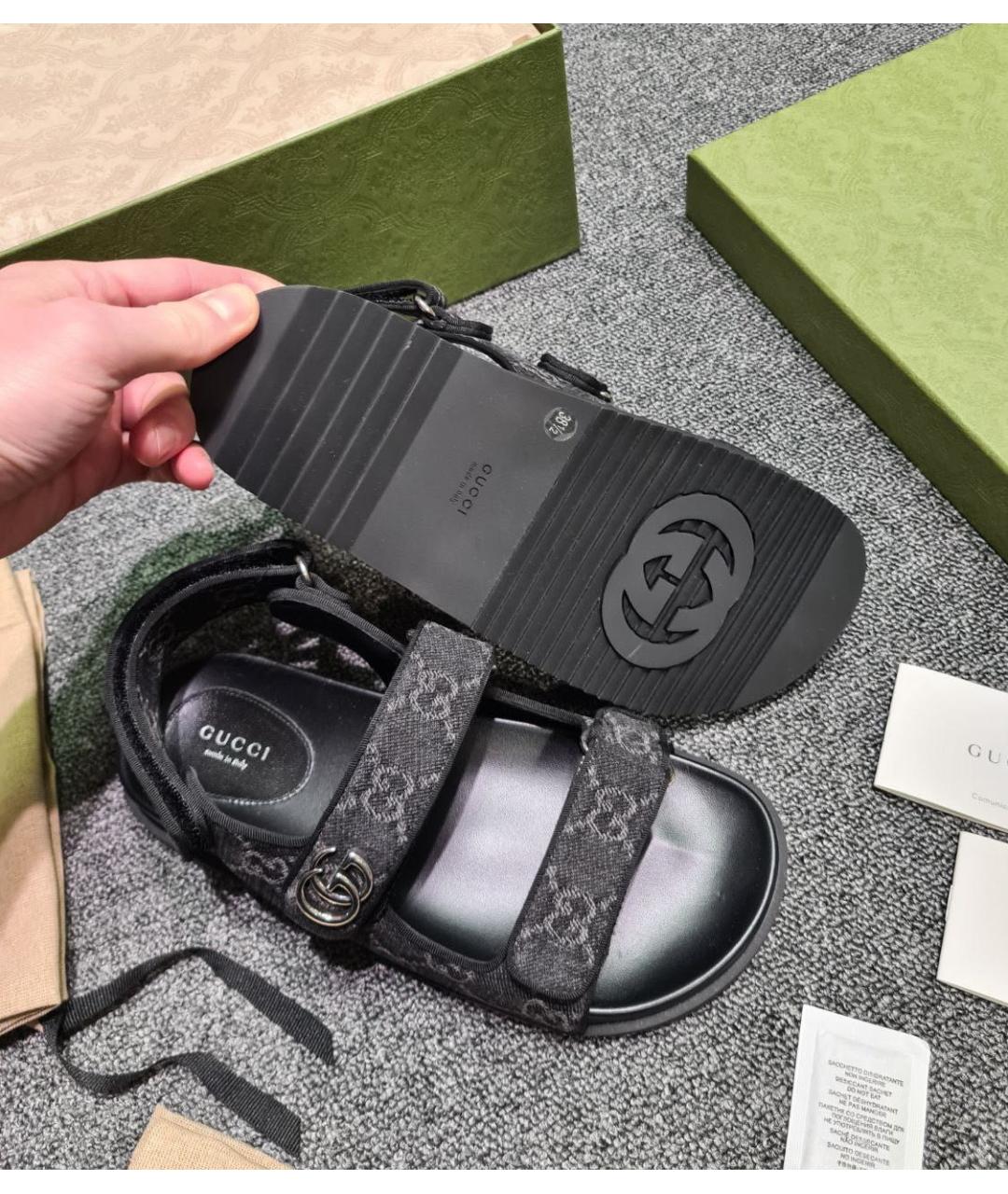 GUCCI Черные текстильные босоножки, фото 7