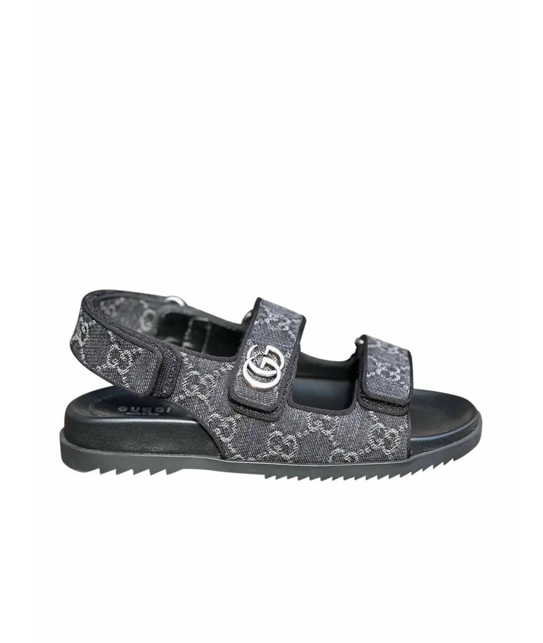 GUCCI Черные текстильные босоножки, фото 9