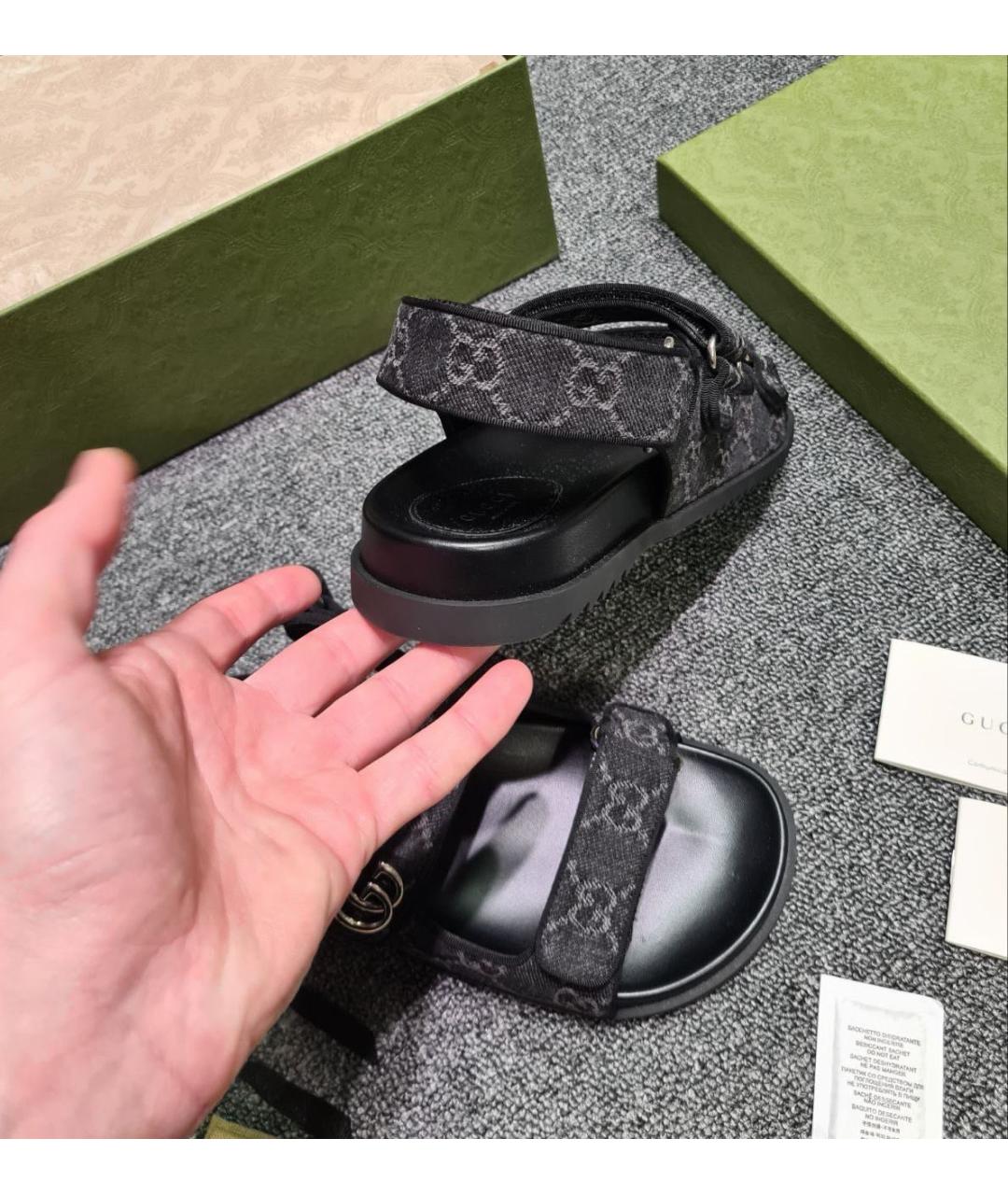 GUCCI Черные текстильные босоножки, фото 5