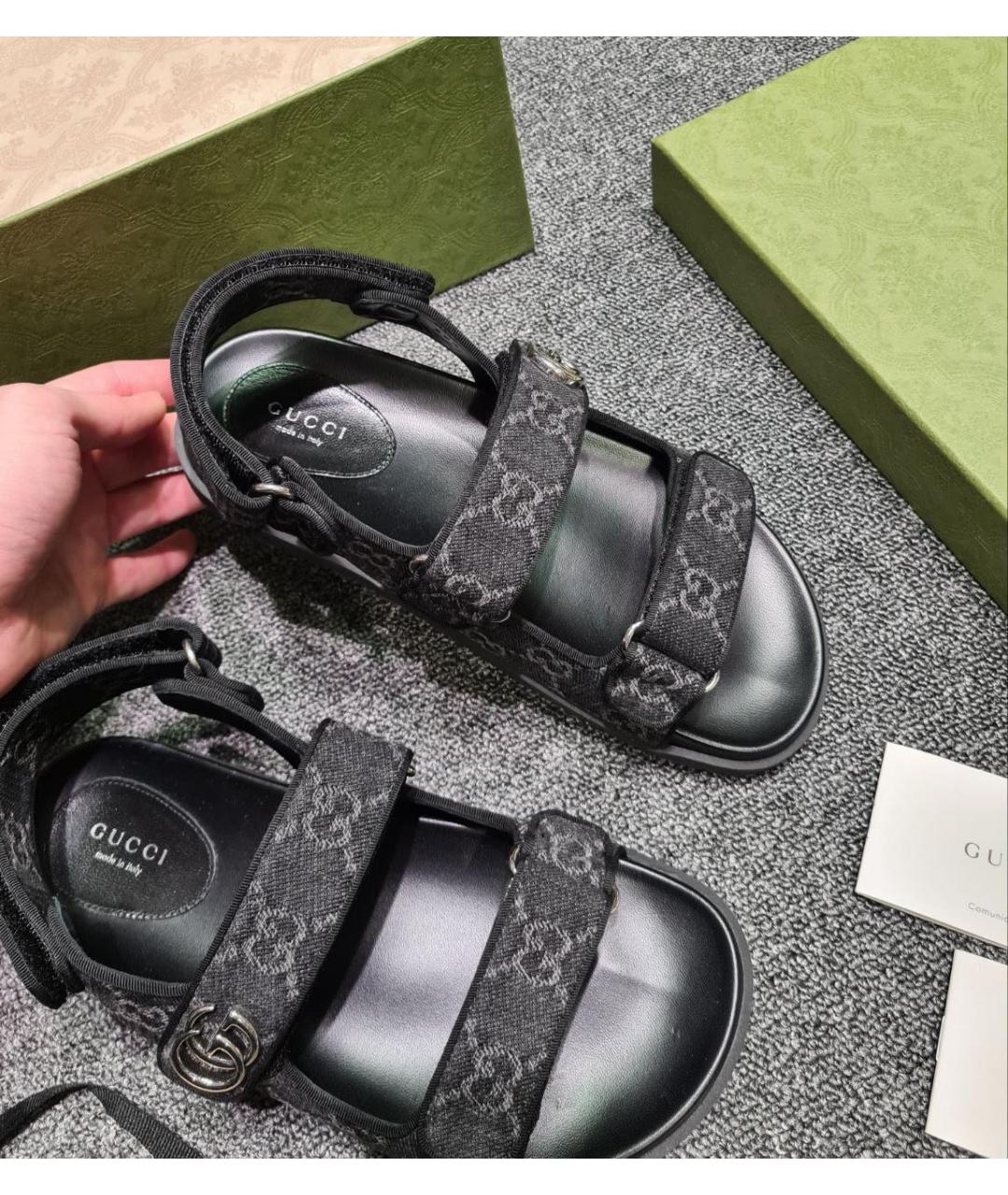 GUCCI Черные текстильные босоножки, фото 3