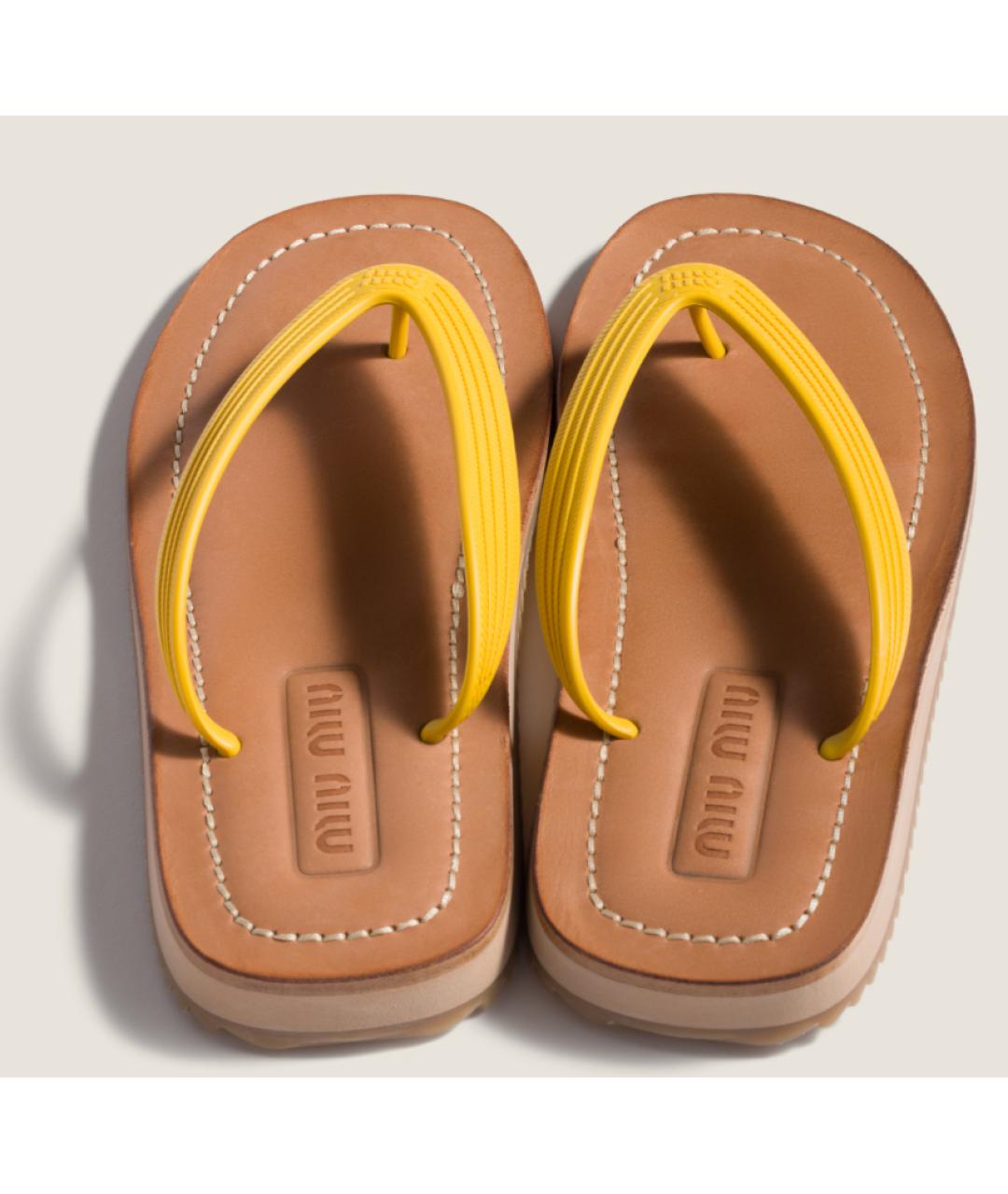 MIU MIU Желтые резиновые шлепанцы, фото 3