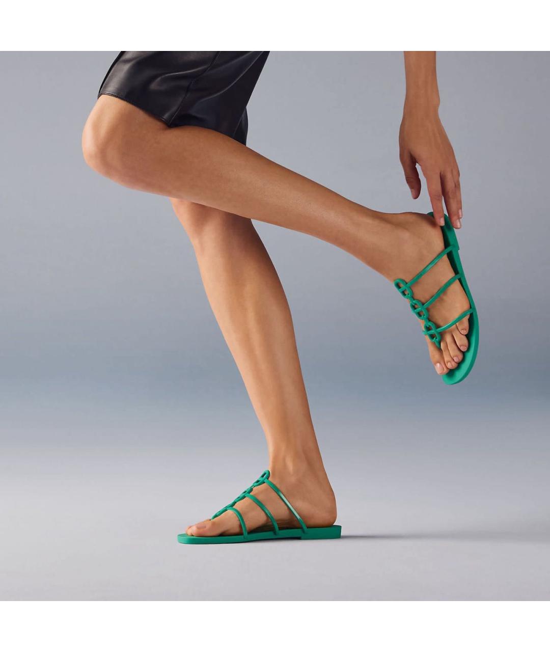 HERMES Зеленые резиновые шлепанцы, фото 4