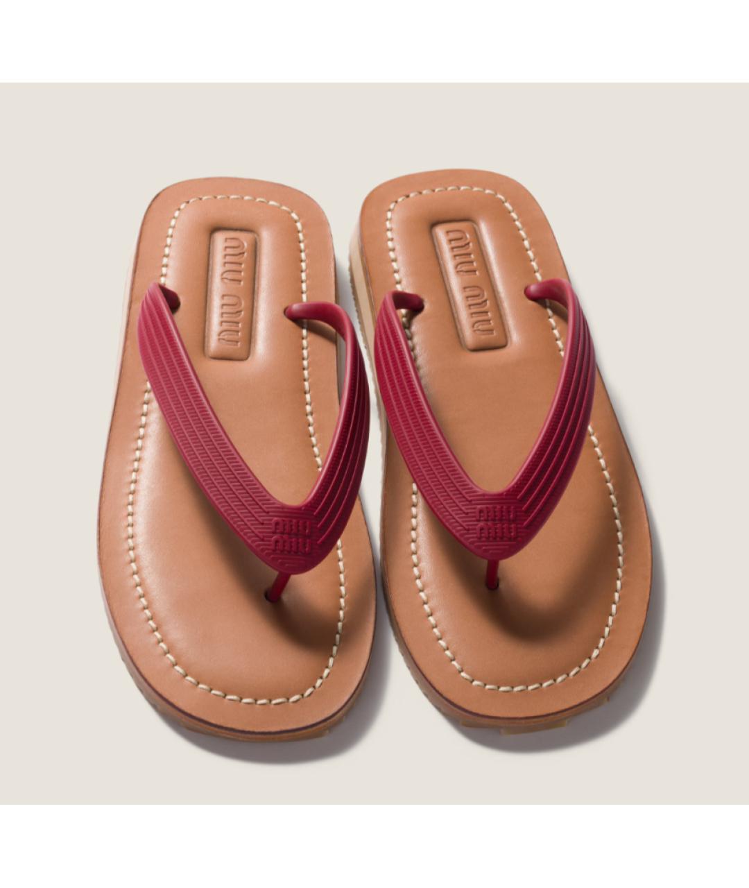 MIU MIU Бордовые резиновые шлепанцы, фото 3