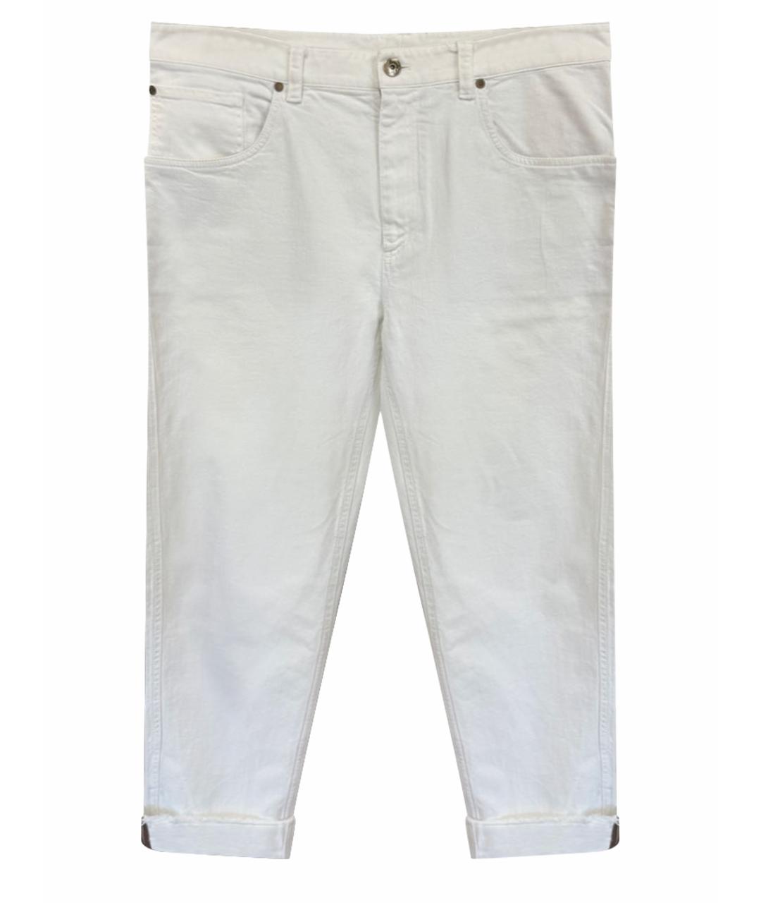 BRUNELLO CUCINELLI Белые хлопко-эластановые прямые джинсы, фото 1