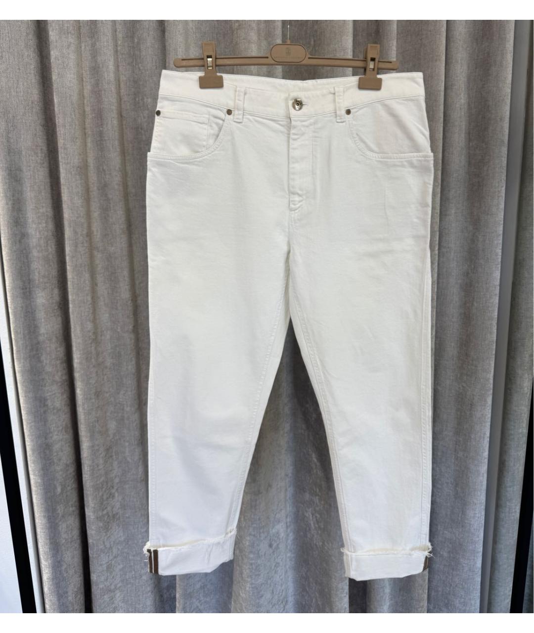 BRUNELLO CUCINELLI Белые хлопко-эластановые прямые джинсы, фото 5
