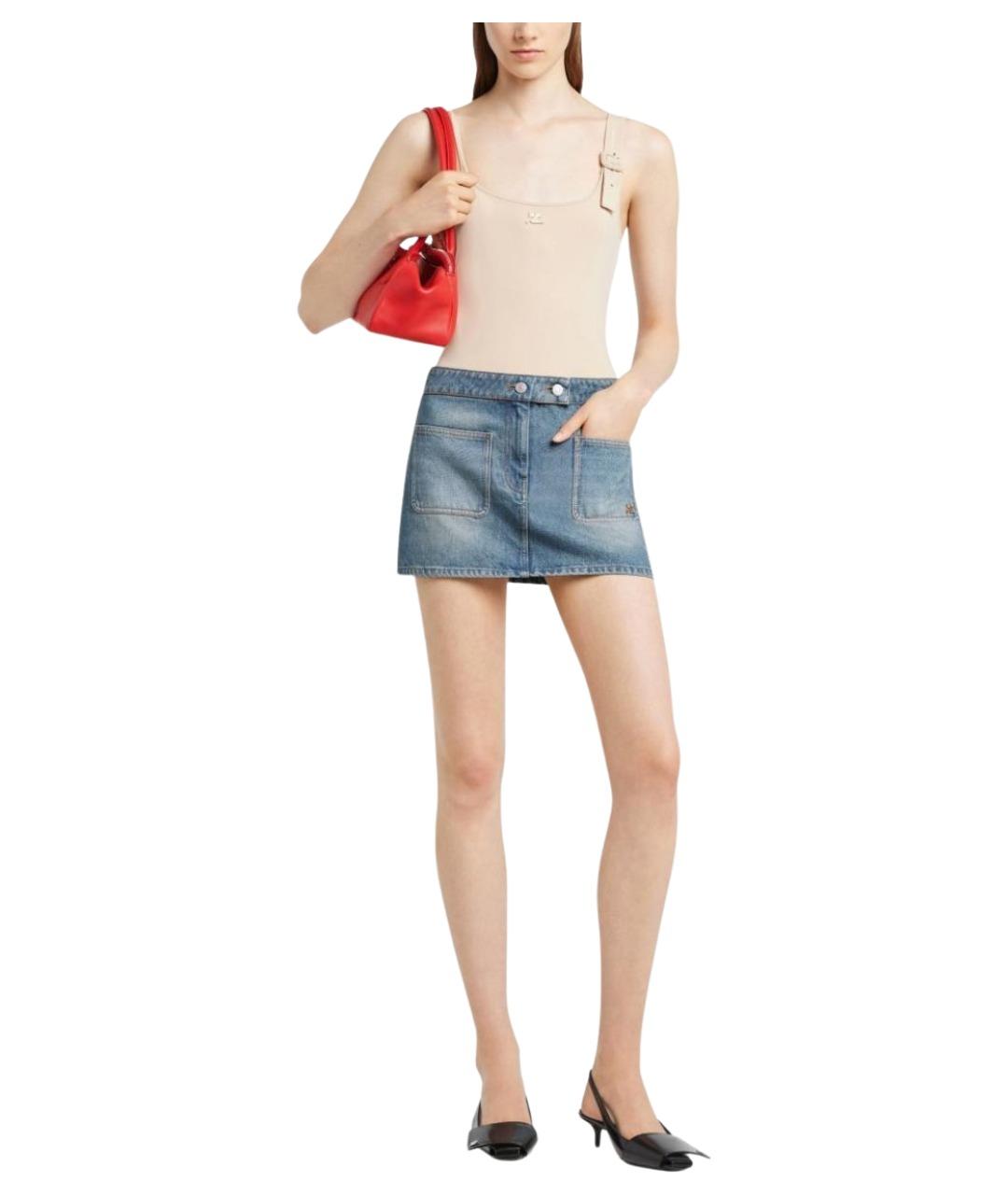 COURREGES Синяя хлопковая юбка мини, фото 2