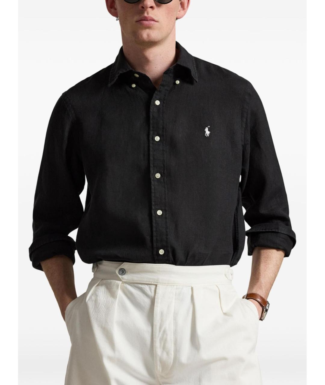 POLO RALPH LAUREN Черная льняная кэжуал рубашка, фото 3