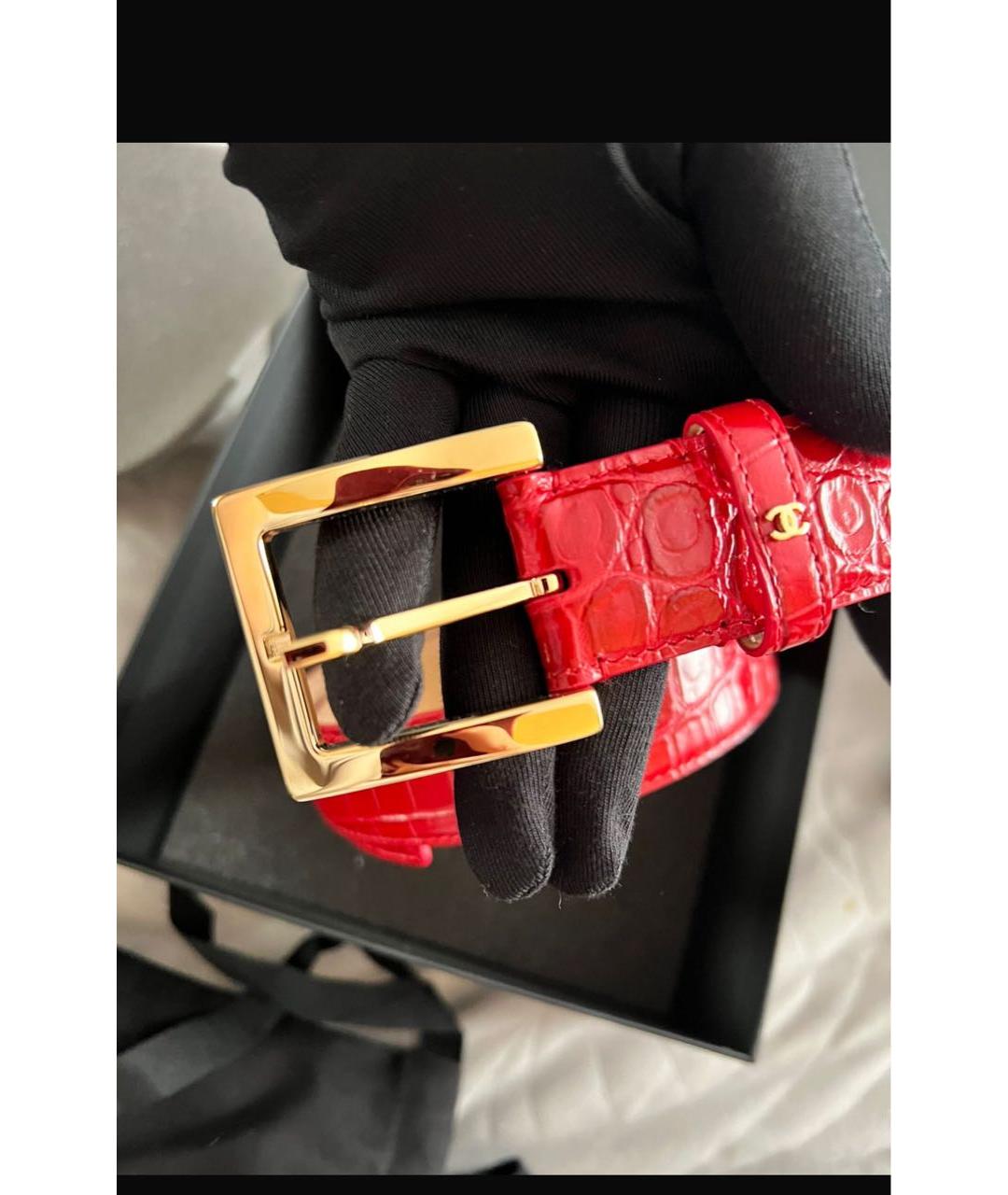 CHANEL Красный кожаный ремень, фото 2