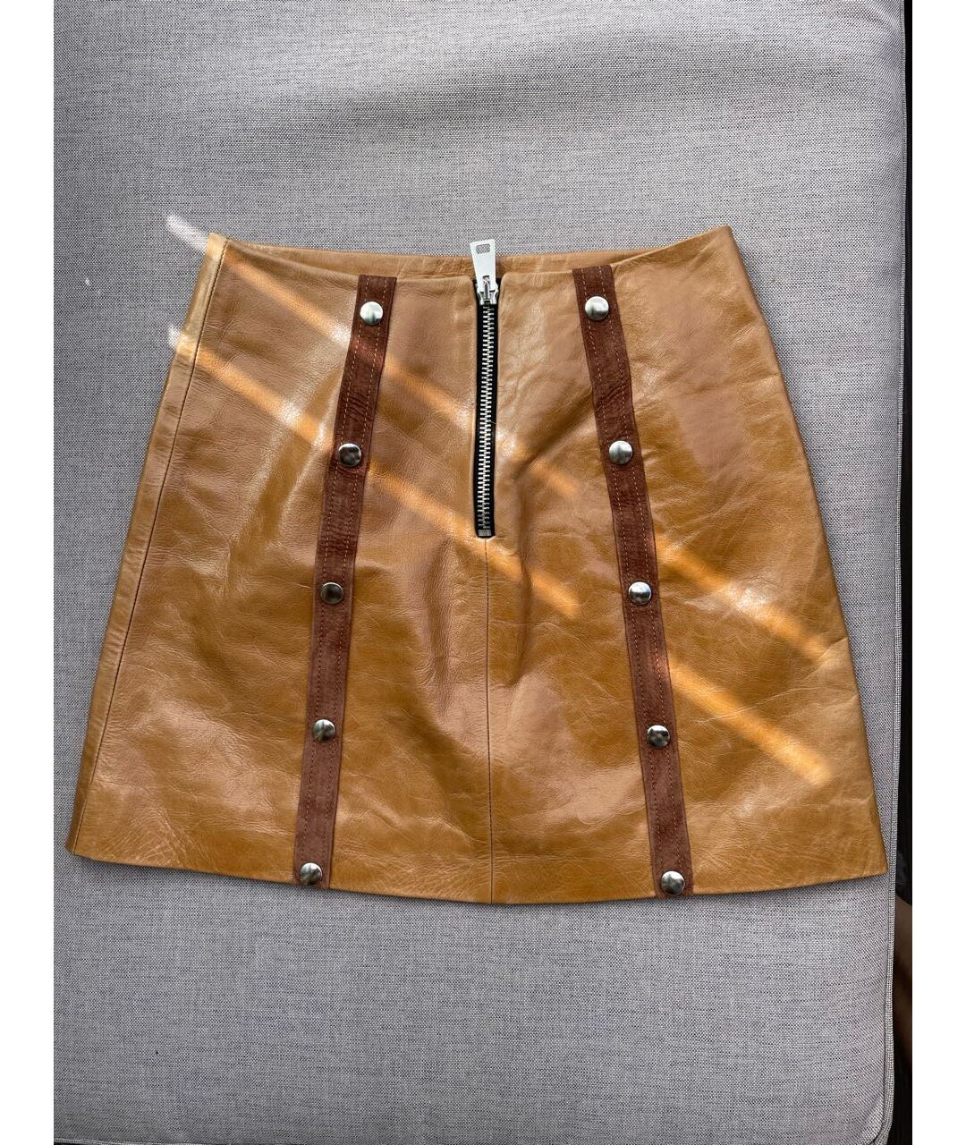 DE LA VALI Коричневая кожаная юбка мини, фото 2