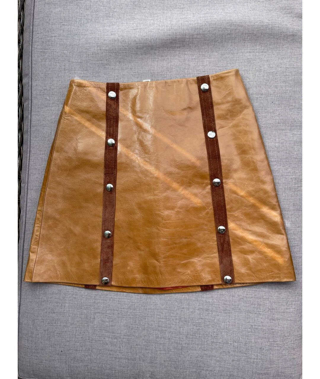 DE LA VALI Коричневая кожаная юбка мини, фото 5