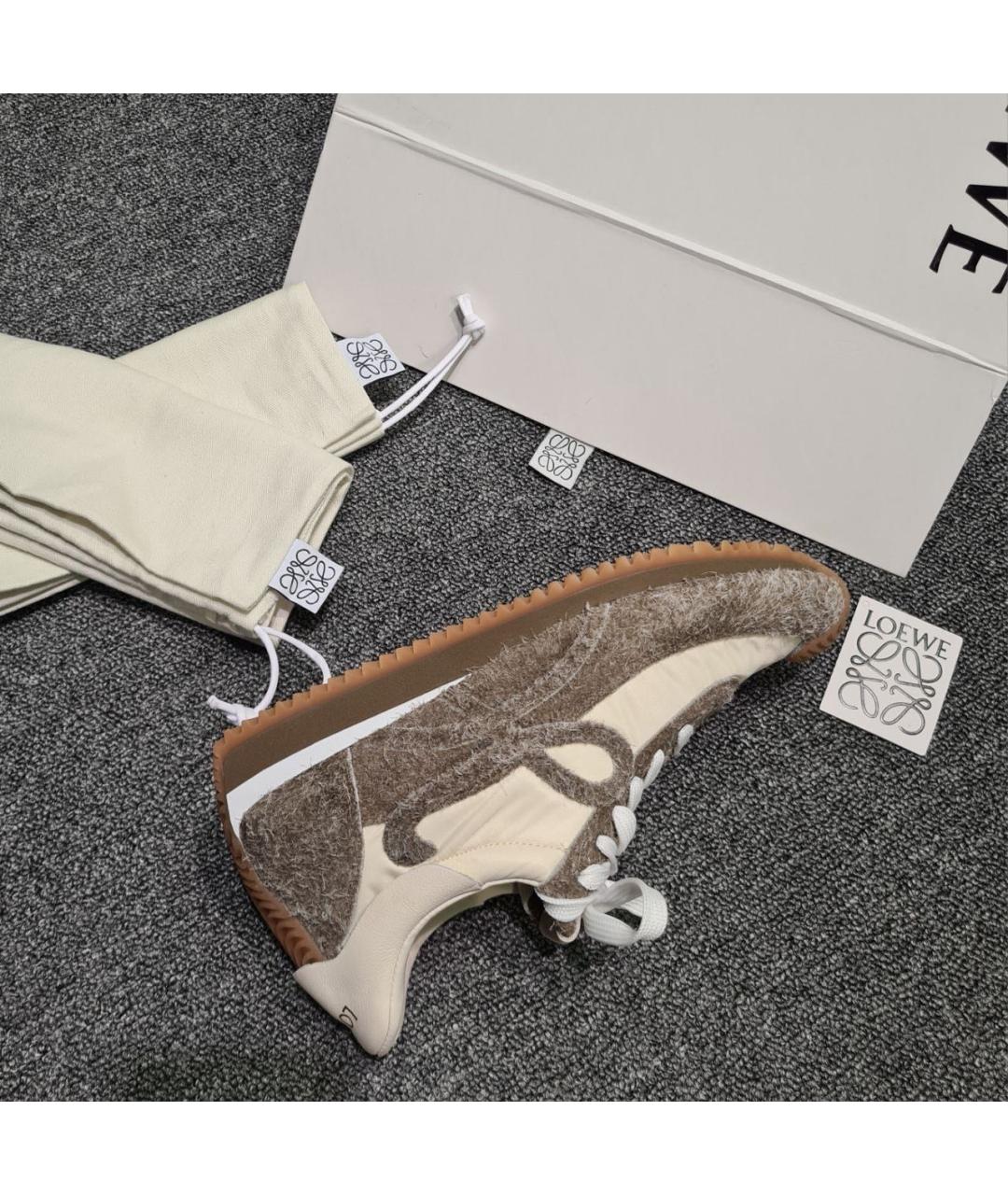 LOEWE Бежевые текстильные кроссовки, фото 8