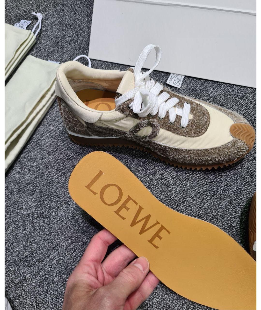 LOEWE Бежевые текстильные кроссовки, фото 7