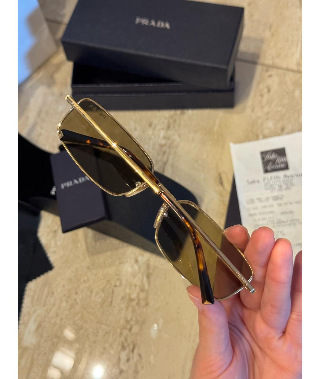 PRADA Золотые металлические солнцезащитные очки, фото 3