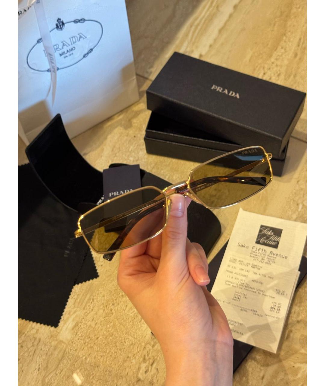 PRADA Золотые металлические солнцезащитные очки, фото 2