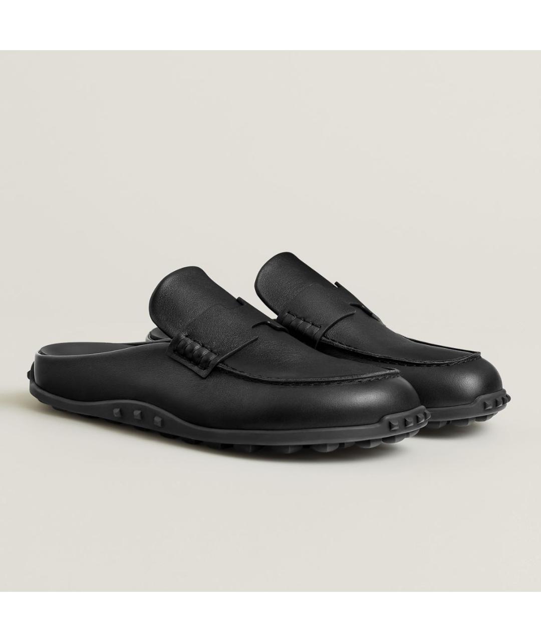 HERMES Черные кожаные мюли, фото 9