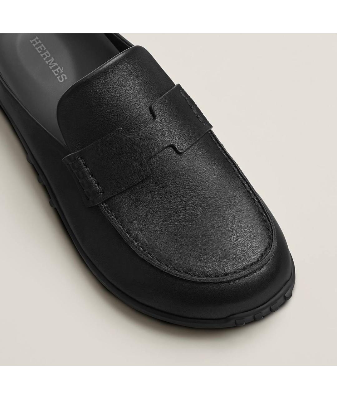 HERMES Черные кожаные мюли, фото 8