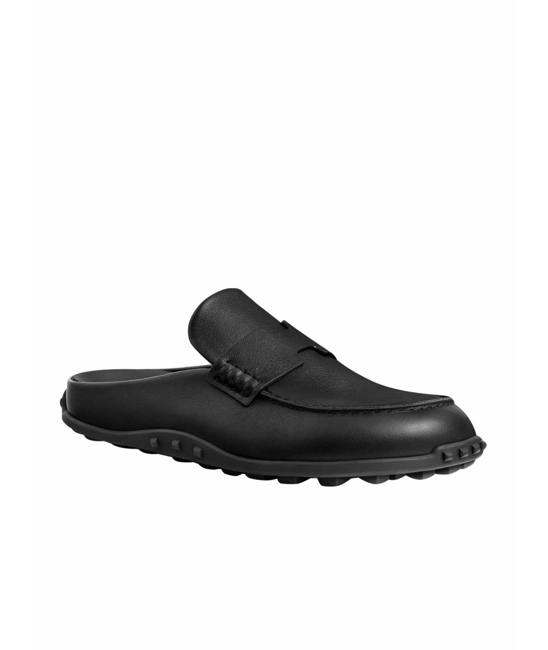 HERMES Черные кожаные мюли, фото 1