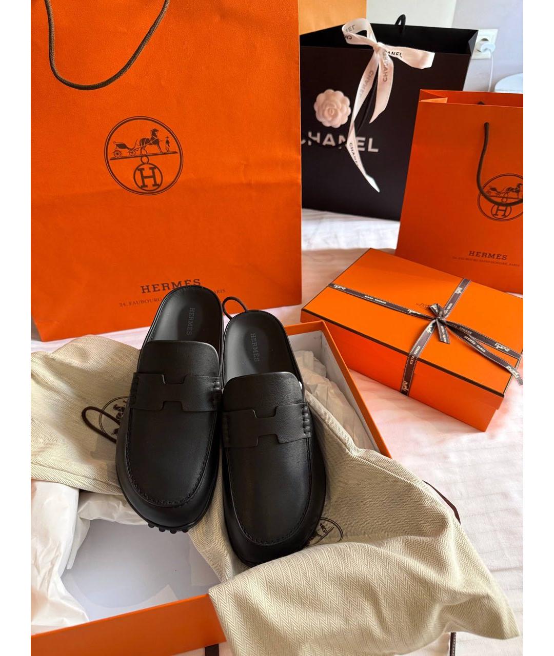 HERMES Черные кожаные мюли, фото 6