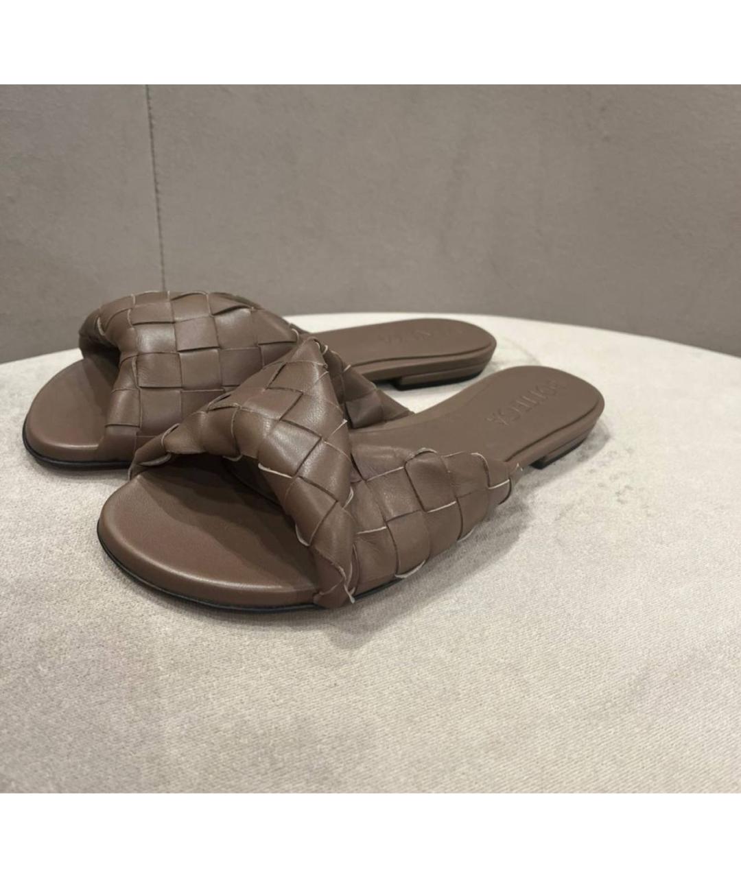 BOTTEGA VENETA Коричневые кожаные мюли, фото 2