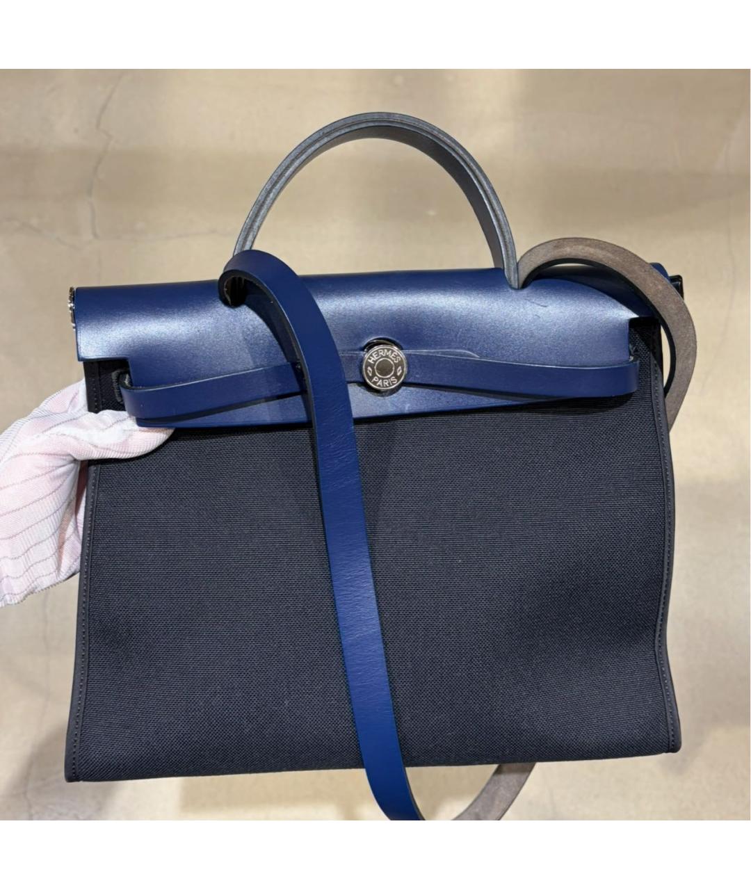 HERMES Синяя тканевая сумка через плечо, фото 5
